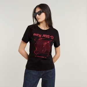 G-Star RAW Grid Wave Graphic Tee Black Women's S Cropped Streetwear NWT